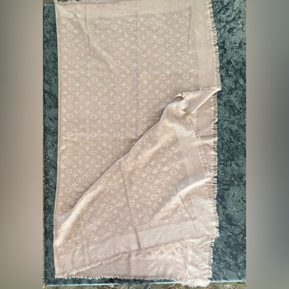 Louis Vuitton Beige Monogram Silk-Blend Shawl